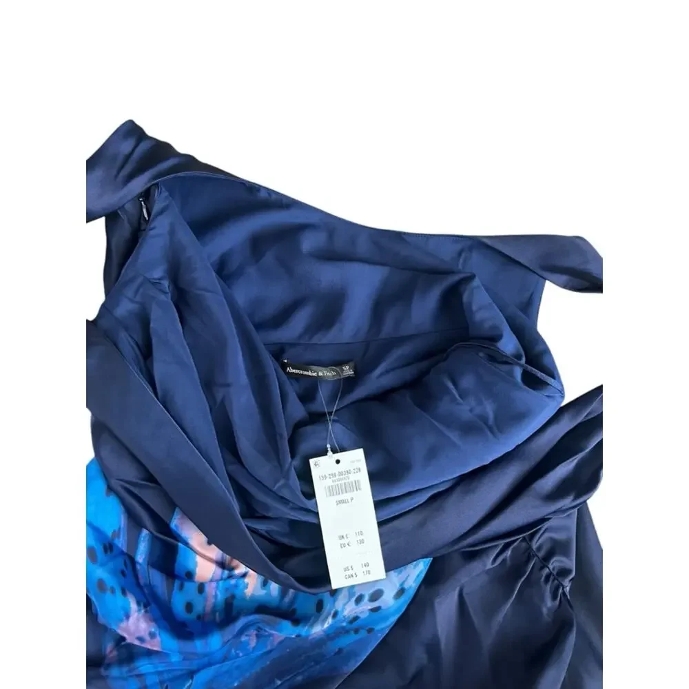 Abercrombie & Fitch Women’s Cowl Neck Draped Maxi Dress Dark Indigo Floral